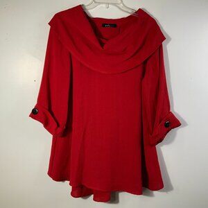 Womens Yushi Top Cowl Neck Lagenlook Flowy Tunic XL Artsy Crinkly 3/4 sleeve But
